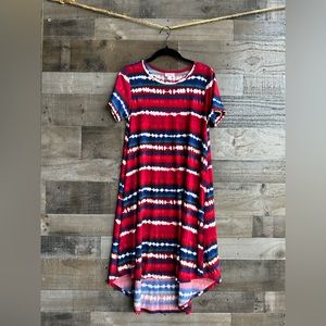 Women’s LuLaRoe Red/White/Blue 🇺🇸 Mid Length Tie Dye Dress Size XXS